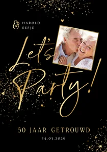 Jubileumfeest uitnodiging goud let's party 50 foto hartjes