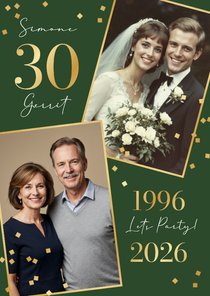 Jubileumfeest uitnodiging huwelijk 30 jaar confetti goud