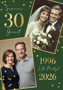 Jubileumfeest uitnodiging huwelijk 30 jaar confetti goud