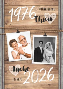 Jubileumfeest uitnodiging industrieel hout huwelijk