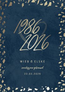 Jubileumkaart 40 jaartallen donkerblauw met terrazzo