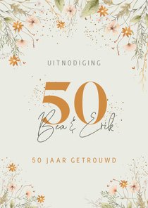 Jubileumkaart 50 bloemen met glitters