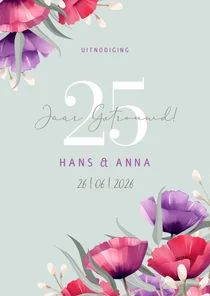 Jubileumkaart botanisch kleurrijk met boeket van klaprozen