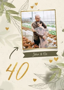 Jubileumkaart foto met takjes, gouden hartjes en waterverf