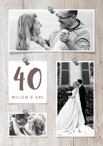 Jubileumkaart hout met fotocollage en spijkers