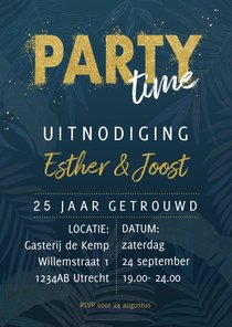 Jubileumkaart met party in goudlook poeder