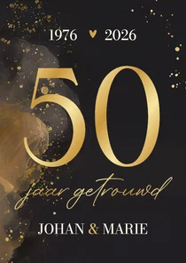 Jubileumkaart uitnodiging 50 jaar getrouwd goud waterverf