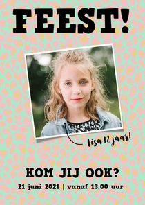 Kaart kinderfeestje met coole panterprint