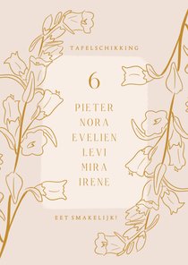 Kaartje met tafelschikking en bloemen lijnillustratie