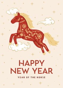 Kaartje voor Chinees nieuwjaar jaar van het paard geel