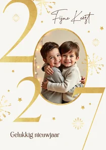 Kerst en nieuwjaarskaart 2027 goud stijlvol sterren foto