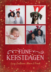 Kerst fotocollage kaart met rode achtergrond en sterren goud