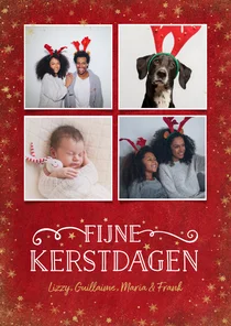 Kerst fotocollage kaart met rode achtergrond en sterren goud