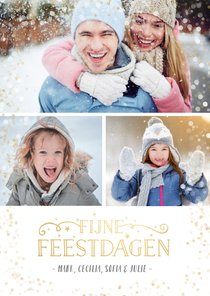 Kerst fotocollage met 3 foto's en gouden confetti