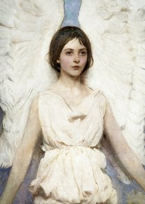 kerst-kunstkaart van Abbott Handerson-Thayer. Engel