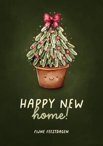 Kerst verhuiskaart happy new home met vrolijke kerstboom