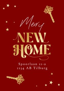 Kerst verhuiskaart merry new home sterren sleutel goud