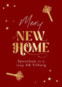 Kerst verhuiskaart merry new home sterren sleutel goud