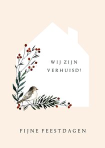 Kerst-verhuiskaart pastel vogel