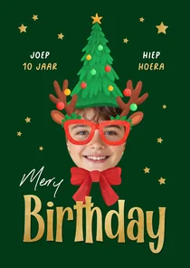 Kerst verjaardagskaart foto merry birthday grappig kerstboom
