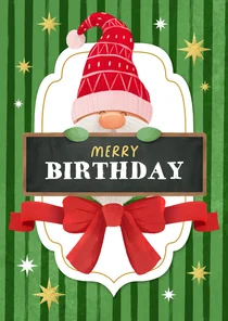 Kerst verjaardagskaart gnome kabouter strik merry birthday