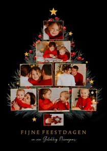 Kerstboom fotocollage met takjes en sterren