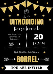 Kerstborrel uitnodiging typografie goudlook