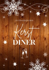 Kerstdiner uitnodiging bruin sneeuwvlokken houtlook