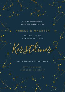 Kerstdiner uitnodiging Goud Sterren nacht