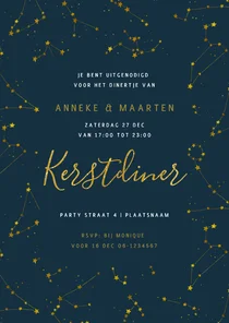 Kerstdiner uitnodiging Goud Sterren nacht