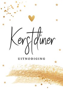 Kerstdiner uitnodiging goudlook confetti brush