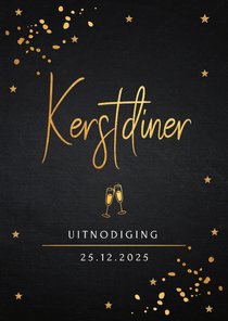 Kerstdiner uitnodiging goudlook confetti
