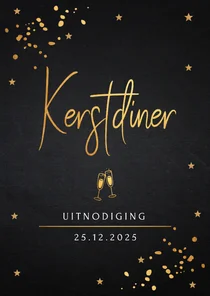 Kerstdiner uitnodiging goudlook confetti