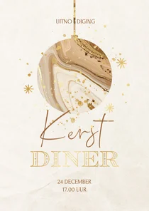 Kerstdiner uitnodiging met marmer kerstbal beige