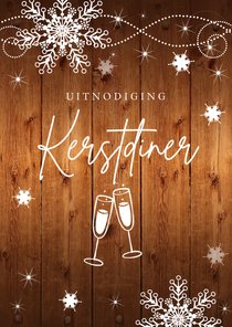 Kerstdiner uitnodiging sneeuwvlokken houtlook