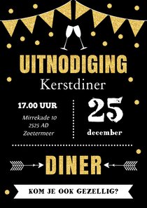 Kerstdiner uitnodiging typografie slinger goud