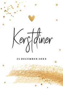 Kerstdiner uitnodiging wit goudlook confetti brush