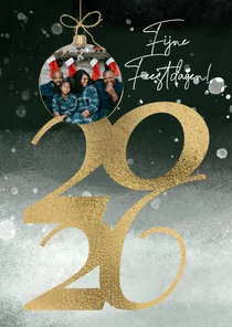 Kerstkaart 2026 goud winterlandschap