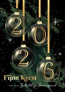 Kerstkaart 2026 kerstballen kerst takken