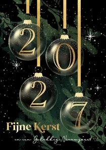 Kerstkaart 2027 kerstballen kerst takken