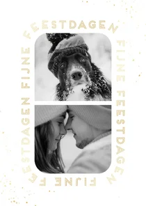 Kerstkaart afgeronde rechthoek met twee foto's goudlook