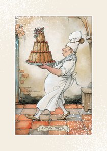 Kerstkaart - Anton Pieck illustratie bakker met taart