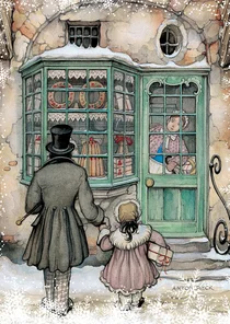 Kerstkaart Anton Pieck illustratie voor de bakkerij