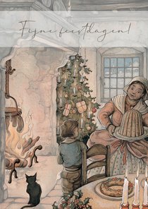 Kerstkaart Anton Pieck kerstdiner bij de haard