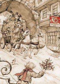 Kerstkaart Anton Pieck postkoets sepia