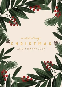Kerstkaart beige kersttakken rechthoek
