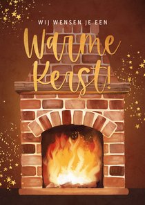 Kerstkaart betekenisvol warme kerst open haard goud sterren