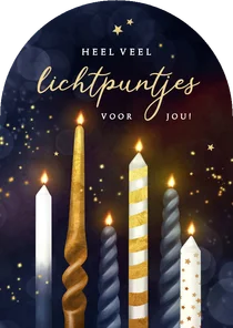 Kerstkaart boogvorm kaarsen sprankelend lichtpuntjes