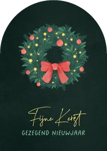 Kerstkaart boogvorm kerstkrans strik christelijk feestdagen