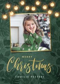 Kerstkaart botanisch groen goud lampjes foto jungle